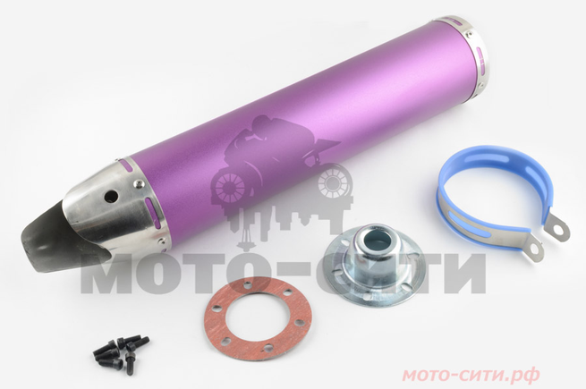 Прямоточный глушитель на скутер, мопед, мотоцикл 420*100mm (цвет фиолетовый, mod:3, под крепёж Ø 78mm)