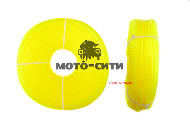 Леска для мотокосы / триммера Ø 2,4 мм, длина 100 метров (форма: косичка, жёлтая) "BEST"