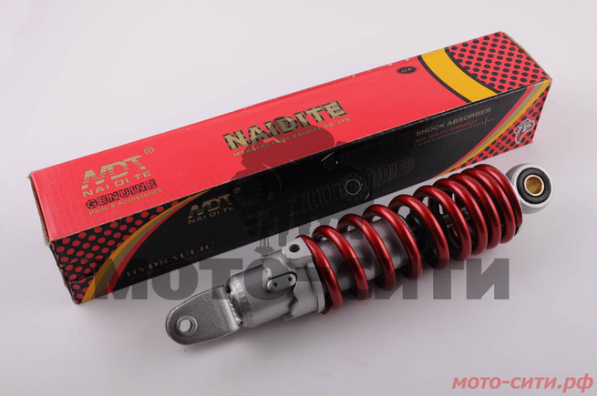 Амортизатор на скутер длина 255mm, регулировка жёсткости пружины (цвет - красный) NDT