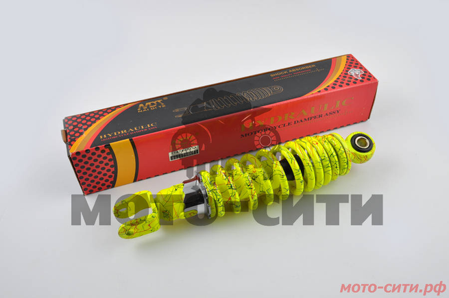 Амортизатор на скутер длина 250mm, регулировка жёсткости пружины (цвет - лимонный с паутиной) NDT