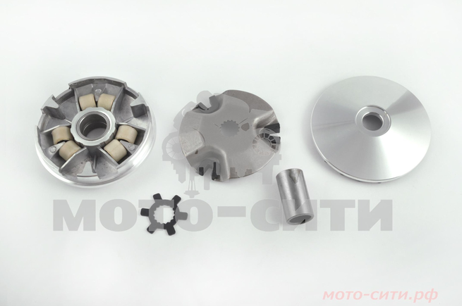 Вариатор 1E40QMB (2T - Stels, Keeway, Irbis, Venta; Ø пальца 16 мм, +ролики, палец, ступица и щека) "KOK"