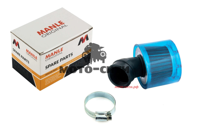 Воздушный фильтр (Ø35 mm, нулевик, 45*, синий, прозрачный) "MANLE"