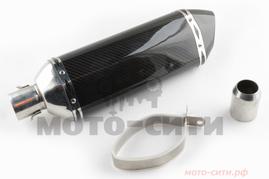 Прямоточный глушитель на скутер, мопед, мотоцикл 301*105mm (карбон, mod:3, триугольно-овальный)