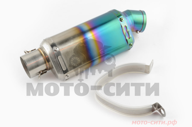Прямоточный глушитель на скутер, мопед, мотоцикл 235*88mm (универсальный, овальный, закалённый с зеленой, mod:2)