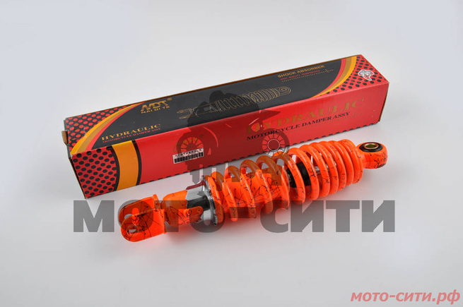 Амортизатор на скутер длина 250mm, регулировка жёсткости пружины (цвет - оранжевый с паутиной) NDT