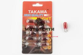 Лампа Т10 (безцокольная, 12V 3W, габарит, приборы,, красная) "TAKAWA"