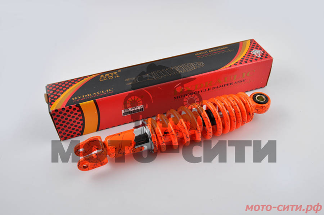 Амортизатор на скутер длина 265mm, регулируемый (оранжевый +паутина)