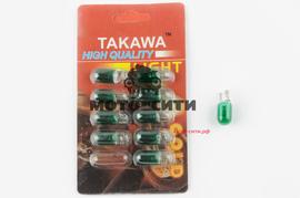 Лампа Т10 (безцокольная, 12V 3W, габарит, приборы,, зеленая) "TAKAWA"