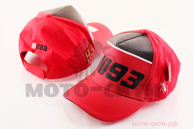 Бейсболка (красно-чёрная, 100% хлопок) "93 MARC MARQUEZ"