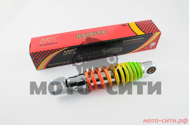 Амортизатор на скутер длина 230mm, регулировка жёсткости пружины (цвет - радуга) NDT