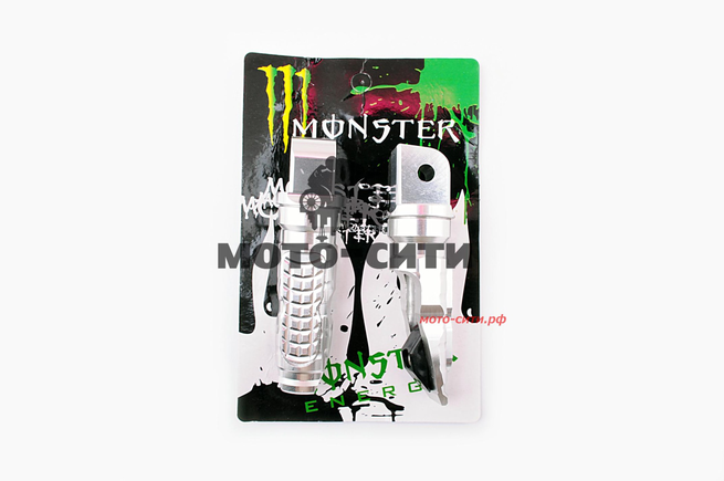 Пассажирские подножки (серебристые) Model 1, "MONSTER ENERGY"